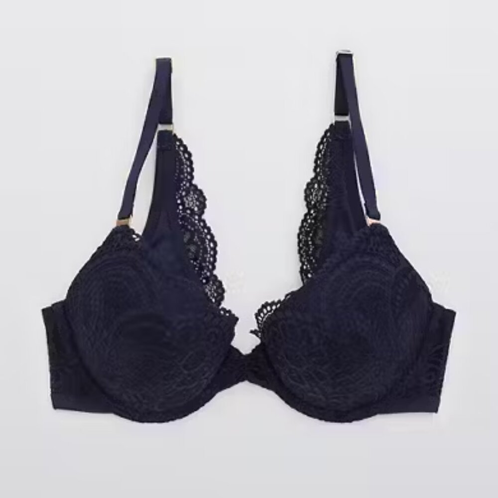 Aerie Real Power Plunge Push-Up Bra Navy Blue 32C